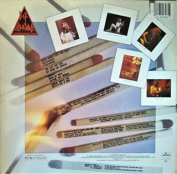 Image of Back Cover of LP - VG/VG+ - DEF LEPPARD, Pyromania (Mercury; 810 308-1 M-1, US 1983, First USA pressing), Sleeve has ringwear and edgewear. ,  - 2326241E