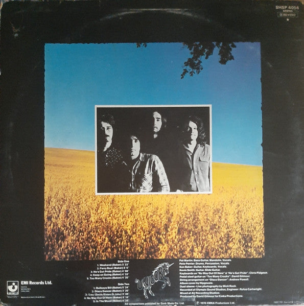 Image of Back Cover of LP - G+/G+ - UNICORN, Too Many Crooks (Harvest Green, EMI On Rim, EMI Box; SHSP 4054, UK 1976, No Inner), No Inner, Replaced with EMI inner, Light hairlines, Plays fine, Edge wear and nick to sleeve opening ,  - 2316346C
