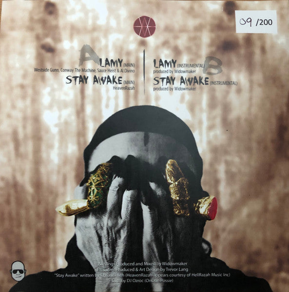 Image of Back Cover of 7" - VG/VG+ - WESTSIDE GUNN, CONWAY THE MACHINE, SAUCE HEIST & AL.DIVINO / HEAVENRAZAH, Lamy / Stay Awake (Trevor Lang; TL-013, US 2019, Picture Sleeve), Sleeve has damage at corner. Numbered 25/200,  - 2316382C