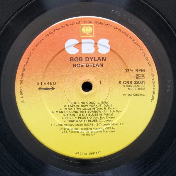 Image of Label Cover of LP - VG/VG - BOB DYLAN, Bob Dylan (CBS Sunburst Labels; 32001, UK 1970s Reissue, 'F' In Runouts), ,  - 2316348C