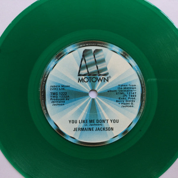 Image of Front Cover of 7" - G+/VG - JERMAINE JACKSON, You Like Me Don't You (Motown; TMG 1222, Ireland 1981, Company Sleeve, Green Vinyl), EMI Ireland sleeve creased with small rips at opening,  - 2316450C