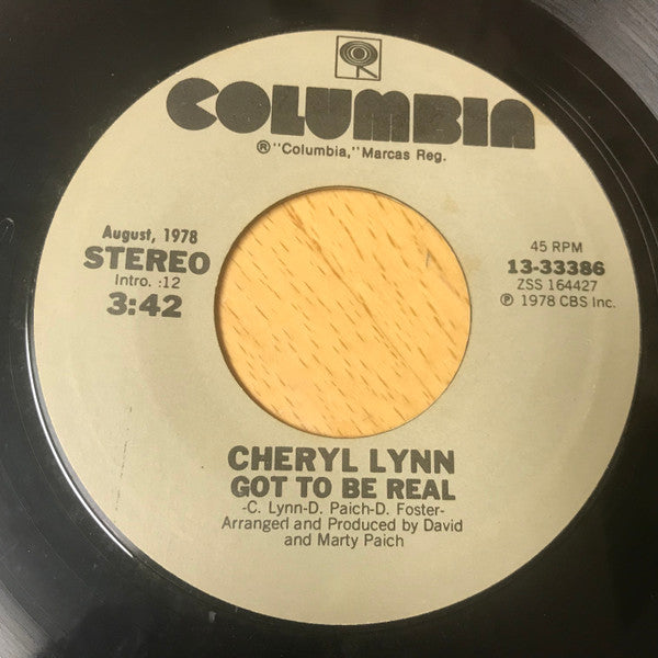Image of Front Cover of 7" - /VG - CHERYL LYNN, Got To Be Real / Star Love (Columbia; 13-33386, US 1980 Reissue), Chip at edge of record (doesn't affect play). Writing on label,  - 2316451C