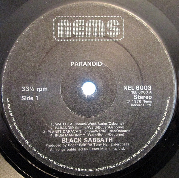 Image of Label Cover of LP - VG/VG - BLACK SABBATH, Paranoid (NEMS; NEL 6003, UK 1970s Reissue, Gatefold), ,  - 2326256E