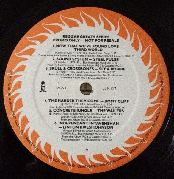 Image of Label Cover of 12" - VG+/EX - VARIOUS ARTISTS, Island Reggae Greats (Island Records; IRGS 1, UK 1985), ,  - 2346252S