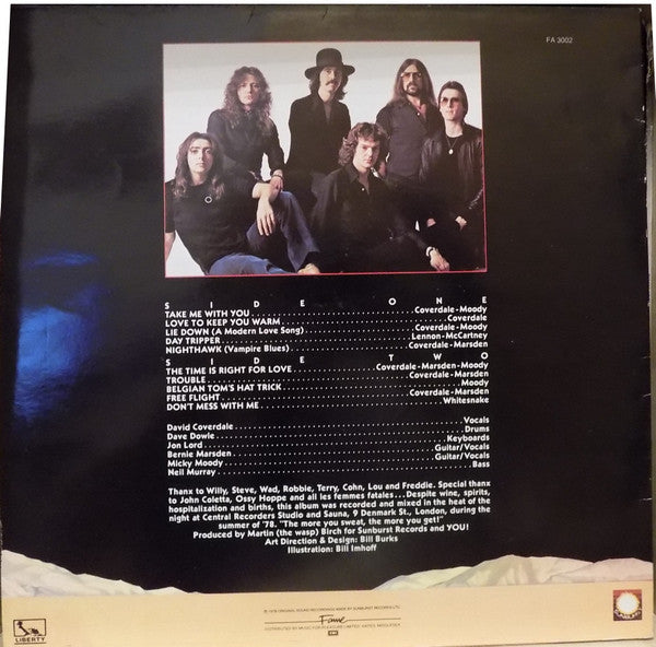 Image of Back Cover of LP - VG/VG+ - WHITESNAKE, Trouble (Fame; FA 3002, UK 1983 Reissue), ,  - 2326257E