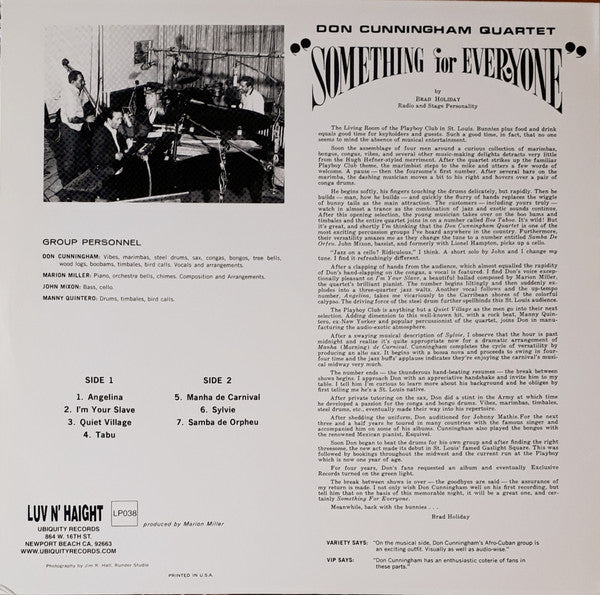 Image of Back Cover of LP - EX/EX - DON CUNNINGHAM QUARTET, Something For Everyone (Luv N' Haight; LHLP038, US 2003 Reissue, Inner), ,  - 2346292S