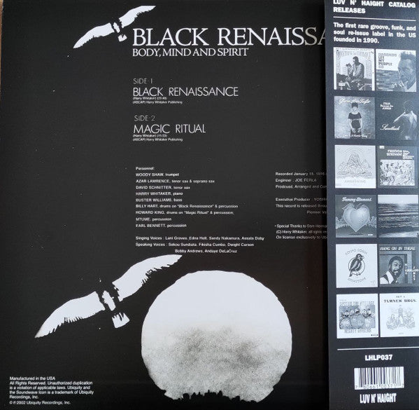Image of Back Cover of LP - EX/EX - BLACK RENAISSANCE, Body, Mind And Spirit (Luv N' Haight; LHLP037, US 2023 Reissue, Pasteback Sleeve, Inner, 180 Gram Vinyl, with Obi, Ltd to 2500), Opened Instore, Still In Shrinkwrap,  - 2546256S