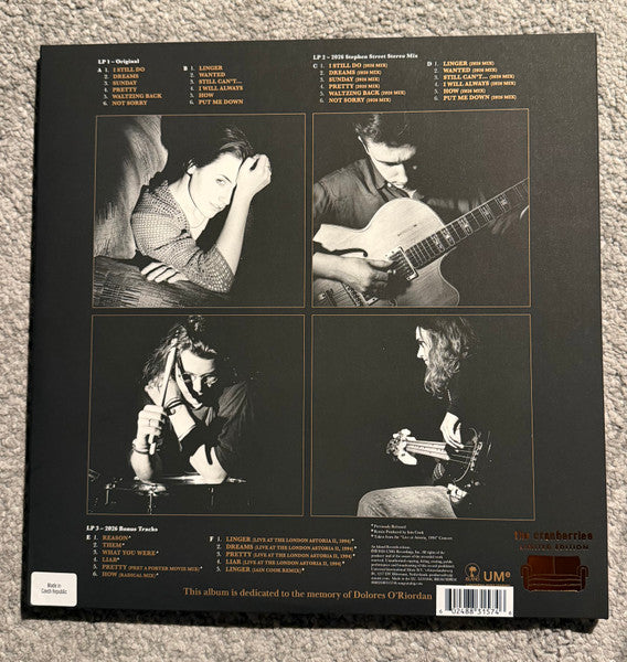 Image of Back Cover of 3xLP - VG+/EX - THE CRANBERRIES, Everybody Else Is Doing It, So Why Can't We? (Island Records; 602488315746, Europe 2026 Reissue, Textured Triple Gatefold, 3 Inners + Insert), One of the inners has a partially frayed seam. Not in shrinkwrap with hype sticker and barcode anymore but it's included (torn).,  - 2326279E