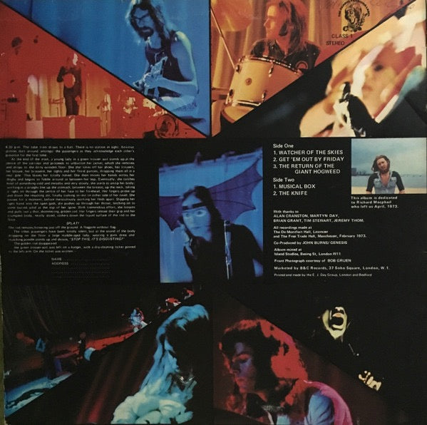 Image of Back Cover of LP - VG/VG+ - GENESIS, Genesis Live (Charisma Large Hatter Labels; CLASS 1, UK 1973), Light sleeve wear, Clean disc. ,  - 2316476C