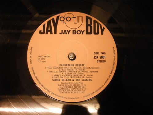 Image of Label Cover of LP - VG/G+ - SIMON DELANO & THE GASSERS, Bangarang Reggae (Jay Boy; JSX2001, UK 1970, Laminated Front Sleeve), Lots of light marks and scuffs, plays fine. WOL. Wear on back sleeve.,  - 2346285S