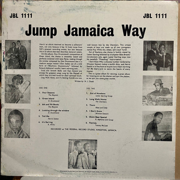 Image of Label Cover of LP - VG+/VG - VARIOUS ARTISTS, Jump Jamaica Way (Coxsone Records; JBL 1111, Jamaica 1980s Reissue, From Original Stampers!), Visual press flaws, plays through great. Good looking sleeve.,  - 2346284S