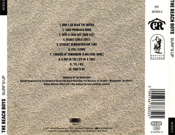 Image of Back Cover of CD - VG+/VG+ - THE BEACH BOYS, Surf's Up (Epic; 467835 2, Europe 1991, Jewel Case), ,  - 2336210E