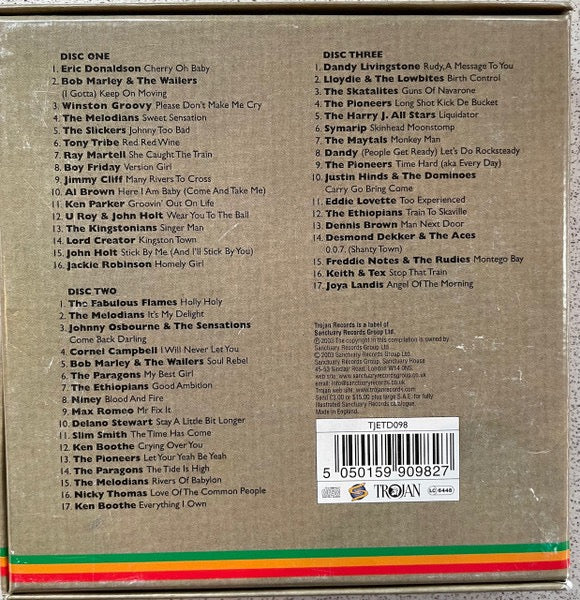 Image of Back Cover of 3xCD - G+/VG+ - VARIOUS, Trojan Originals Box Set (Trojan Records; TJETD 098, UK 2003, Box Set, 3 Inners), Sticker Damage. Shelf Wear.,  - 2316464C
