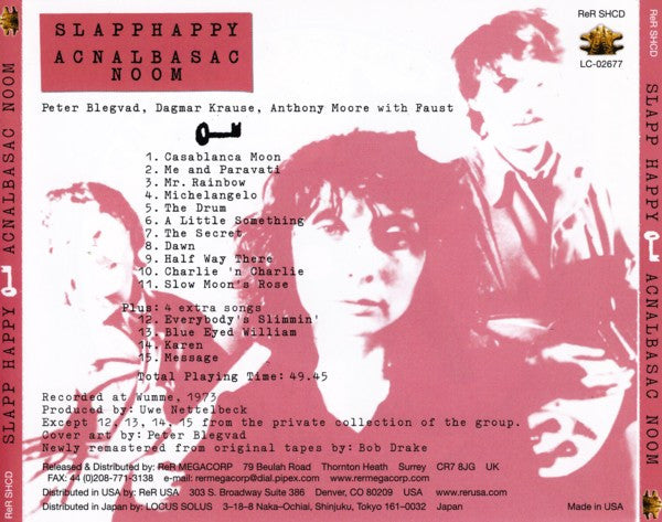 Image of Back Cover of CD - VG+/VG+ - SLAPP HAPPY, Acnalbasac Noom (ReR Megacorp; ReR SHCD, US 2005 Reissue, Jewel Case, Slapp Happy With Four Members Of Faust), ,  - 2316442C
