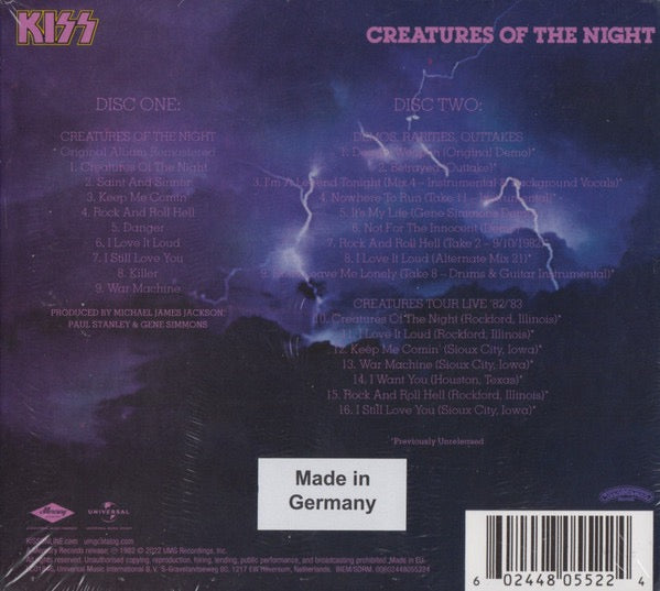 Image of Back Cover of 2xCD - M/M - KISS, Creatures Of The Night (Mercury; 00602448055224, Europe 2022 Reissue, Double Digipak), Still SEALED In Stickered Shrinkwrap,  - 2316467C