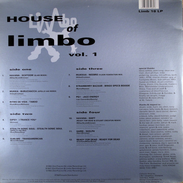 Image of Back Cover of 2xLP - VG/VG+ - VARIOUS, House Of Limbo Vol. 1 (Limbo Records; Limb 18 LP, UK 1993, Gatefold), ,  - 2326314E