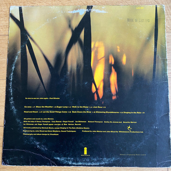 Image of Back Cover of LP - G+/G+ - JOHN MARTYN, Bless The Weather (Island Records Pink Rim Label Without Witchseason Logo; ILPS 9167, UK 1970s Reissue, Robor Printed Sleeve, Hand-Etched Matrix), Light marks and hairlines only, Sleeve has edge wear, Ring wear and lots of little creases,  - 2316485C