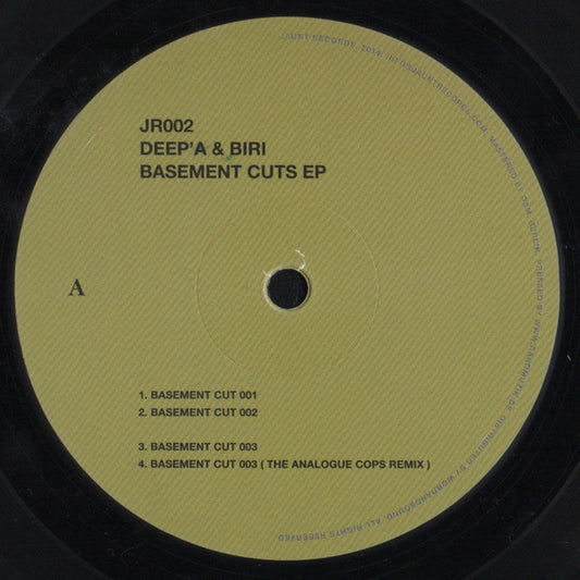 Image of Front Cover of 12" - VG+/VG+ - DEEP'A & BIRI, Basement Cuts EP (Jaunt; JR002, UK 2014, Company Sleeve, Black Inner), ,  - 2326315E