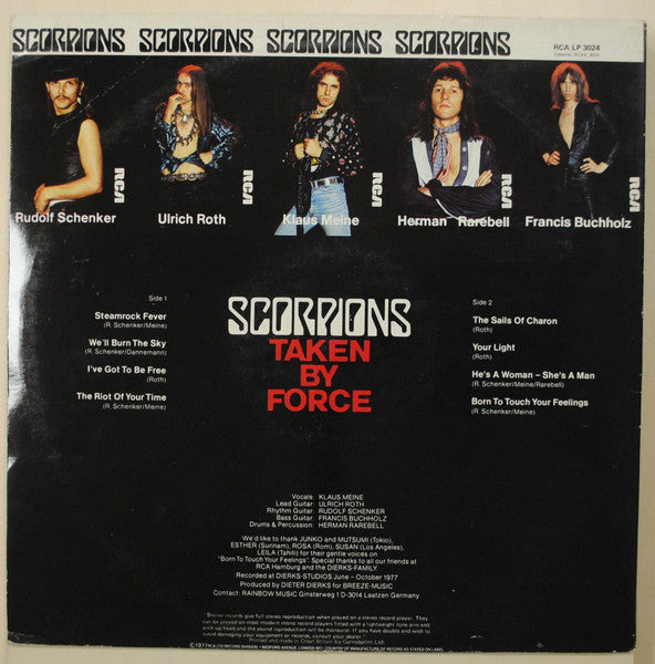 Image of Back Cover of LP - VG/VG - SCORPIONS, Taken By Force (RCA; RCA LP 3024, UK 1980s Reissue), ,  - 2326294E