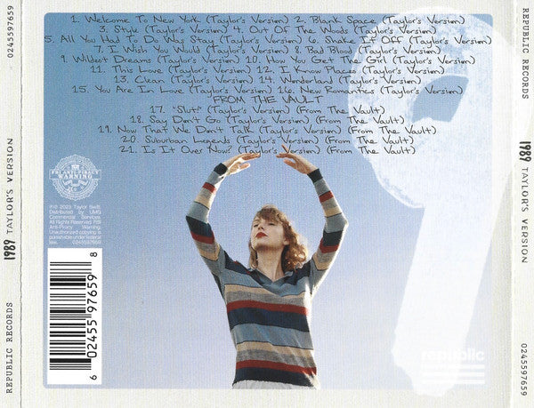 Image of Back Cover of CD - VG+/EX - TAYLOR SWIFT, 1989 (Taylor's Version) (Republic Records; 0245597659, Europe 2023, Jewel Case, 5 Cards, Special Edition Sunrise Boulevard Yelllow), ,  - 2336222E