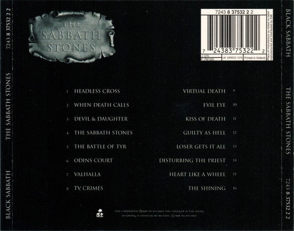 Image of Back Cover of CD - VG+/VG+ - BLACK SABBATH, The Sabbath Stones (I.R.S. Records; 7243 8 37532 2 2, UK & Europe 1996, Jewel Case), ,  - 2316509C
