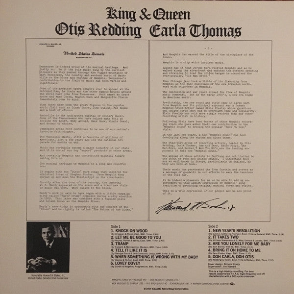 Image of Back Cover of 12" - VG/VG+ - OTIS REDDING & CARLA THOMAS, King & Queen (Atlantic; SD 7716, Canada Reissue), Sleeve in strong VG, general wear on spine.,  - 2346330S