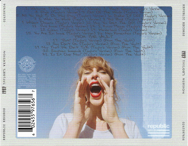 Image of Back Cover of CD - VG+/EX - TAYLOR SWIFT, 1989 (Taylor's Version) (Republic Records; 0245597656, Europe 2023, Jewel Case, 5 Cards, Special Edition, Crystal Skies Blue Edition), ,  - 2336223E