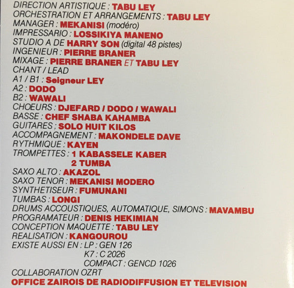 Image of Back Cover of CD - VG+/VG - TABU LEY ROCHEREAU, C'est Comme  a La Vie (Genidia; GENCD 1026, France 1989), ,  - 2356307S