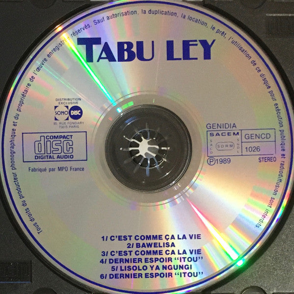 Image of Label Cover of CD - VG+/VG - TABU LEY ROCHEREAU, C'est Comme  a La Vie (Genidia; GENCD 1026, France 1989), ,  - 2356307S