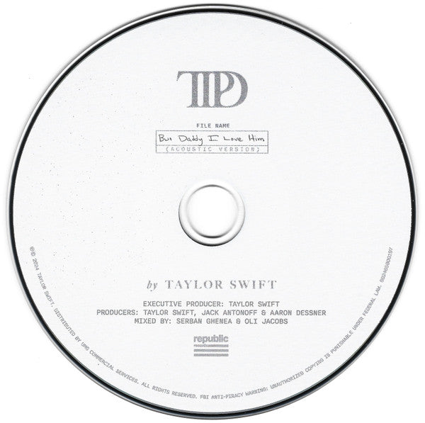 Image of Label Cover of CD - VG+/EX - TAYLOR SWIFT, The Tortured Poets Department (Republic Records; 602465800197, Europe 2024, Jewel Case, Limited Edition, "But Daddy I Love Him (Acoustic Version)"), ,  - 2336224E
