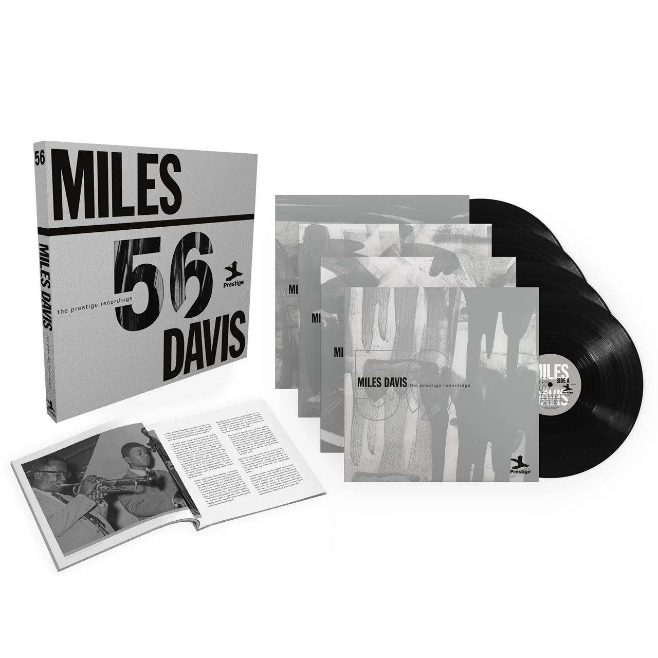 Image of Label Cover of 4xLP - NEW/NEW - MILES DAVIS, Miles '56 (Concord; 7274563, UK 2026, Box Set, 16 Page Booklet), , Released to celebrate Miles Davis' centennial, 'Miles '56' collects together recordings from the year that Davis recorded his most influential work on Prestige. With cuts from 'Cookin', 'Relaxin', 'Workin' and 'Steamin', this collection includes the Quintet of Davis, Coltrane, Garland, Chambers, and Jones. Released on limited 4 LP and remastered from the original analog tapes by GRAMMY-wi