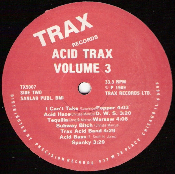 Image of Back Cover of 12" - VG/VG - VARIOUS, Acid Trax Volume 3 (Trax Records; TX5007, US 1989), Light marks only. Sleeve has slight edge wear.,  - 2346356S