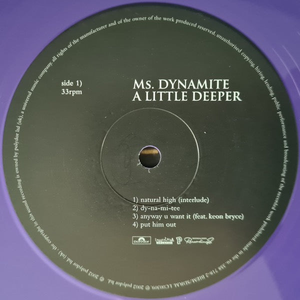 Image of Label Cover of 2xLP - EX/VG+ - MS. DYNAMITE, A Little Deeper (Polydor; 358 718-1, Europe 2023 Reissue, 2 Inners, Purple Vinyl), Still In Opened Shrinkwrap With Hype Sticker,  - 2316530C