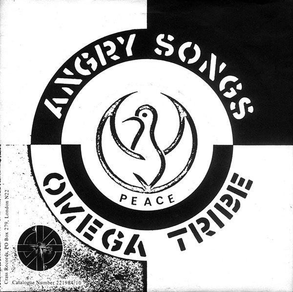 Image of Back Cover of 7" EP - VG/VG - OMEGA TRIBE, Angry Songs (Crass Records ; 221984/10, UK 1983, Fold Out Sleeve), Very Strong VG, Slight Stains On Front Sleeve,  - 2326201E