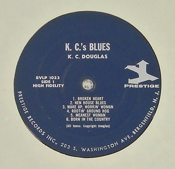 Image of Label Cover of LP - VG/VG - K.C. DOUGLAS, K.C.'s Blues (Prestige Bluesville; 1023, US 1964 Reissue, Pasteback Sleeve), Strong VG throughout. Sleeve has a faded spine and a surface tear to reverse but is otherwise very nice. Disc has only a few light marks.,  - 2316551C