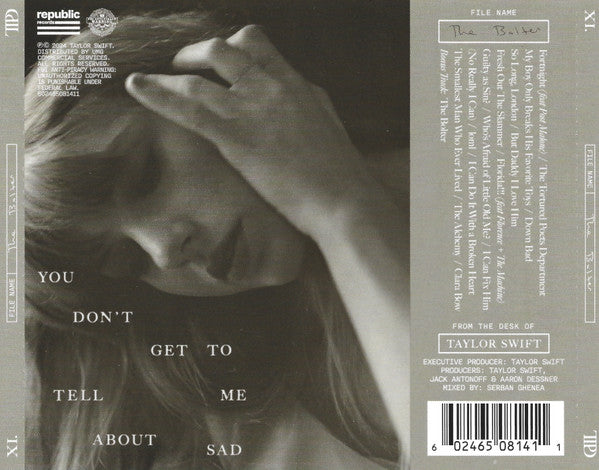 Image of Back Cover of CD - VG+/EX - TAYLOR SWIFT, The Tortured Poets Department (Republic Records; 602465081411, Europe 2024, Double CD Case, Bookmark, Partch, set of 5 cards, Deluxe Edition, "The Bolter" Collector's Edition), Magnet Missing ,  - 2336226E