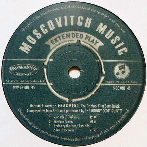 Image of Label Cover of 7" EP - EX/VG+ - THE JOHNNY SCOTT QUINTET, Fragment (Moscovitch Music ; MVM EP 001, Europe 2016, Picture Sleeve), Still In Opened Shrinkwrap,  - 2326196E