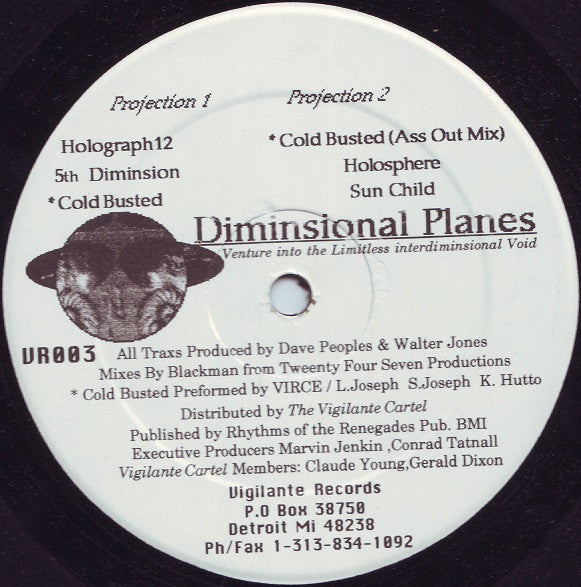Image of Front Cover of 12" - /VG+ - DAVE PEOPLES & WALTER JONES, Diminsional Planes (Vigilante Records; VR003, US 1996), Pen Mark On Label,  - 2346328S
