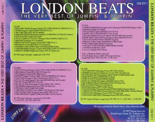 Image of Back Cover of 4xCD - VG+/VG - VARIOUS, London Beats (The Very Best Of Jumpin' & Pumpin') (Jumpin' & Pumpin'; CDB TOT 1, UK 1997, Fatbox Double Case), ,  - 2316514C