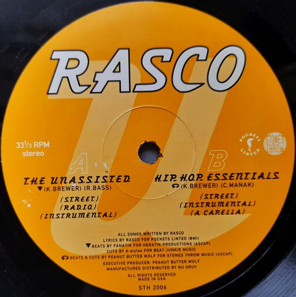Image of Label Cover of 12" - G+/G+ - RASCO, The Unassisted (Stones Throw Records; STH 2006, US 1997, Picture Sleeve), Sleeve scuffed and creased. Wear along opening,  - 3916375C
