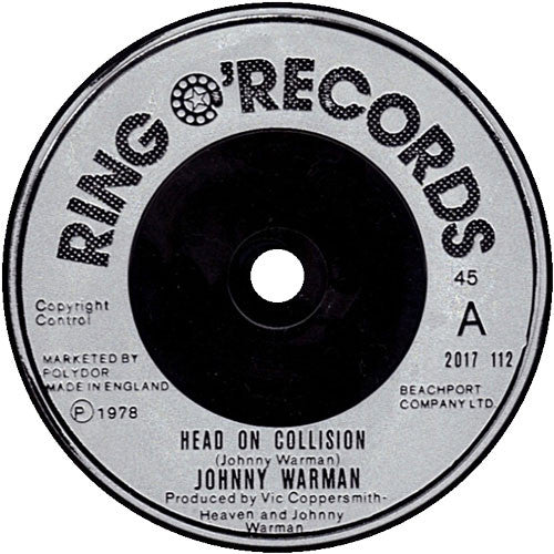 Image of Label Cover of 7" - VG+/VG+ - JOHNNY WARMAN, Head On Collision (Ring O'Records ; 2017 112, UK 1978, Picture Sleeve), ,  - 2326192E