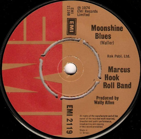 Image of Back Cover of 7" - /VG - MARCUS HOOK ROLL BAND, Can't Stand The Heat / Moonshine Blues (EMI ; EMI 2119, UK 1974, Plain Sleeve), Factory Sample Sticker On Label,  - 2326191E
