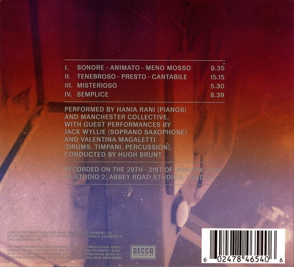 Image of Back Cover of CD - NEW/NEW - HANIA RANI, Non Fiction (Piano Concerto In Four Movements) (Decca Records US; 00602478465406, Europe 2025, Digipak, Booklet), ,  - 2316567C