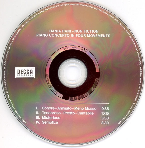 Image of Label Cover of CD - NEW/NEW - HANIA RANI, Non Fiction (Piano Concerto In Four Movements) (Decca Records US; 00602478465406, Europe 2025, Digipak, Booklet), ,  - 2316567C