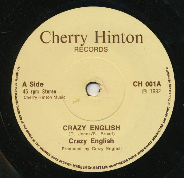 Image of Label Cover of 7" - VG/VG - CRAZY ENGLISH, Crazy English / Lose Or Win (Cherry Hinton ; CH 001, UK 1982, Picture Sleeve), Strong VG,  - 2326190E