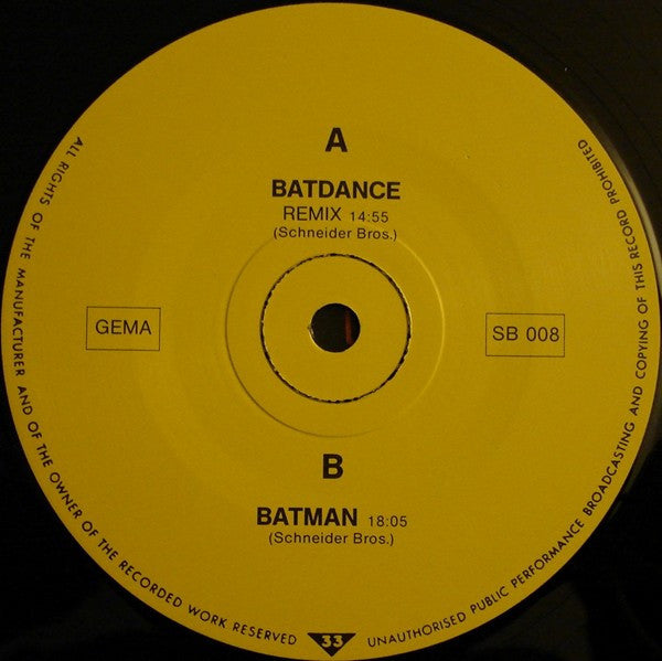 Image of Label Cover of 12" - VG/VG - SCHNEIDER BROS., Batdance (Remix) (Schneider Brothers; SB 008,  ), , A Prince   Batdance (Remix)	13:09B Prince   Batman 7:08 - 2326173E