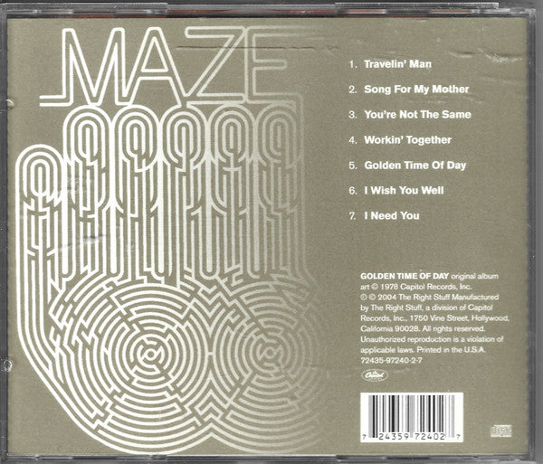 Image of Back Cover of CD - VG+/VG+ - MAZE FEATURING FRANKIE BEVERLY, Golden Time Of Day (EMI; 72435-97240-2-7, US 2004 Reissue), ,  - 2356311S