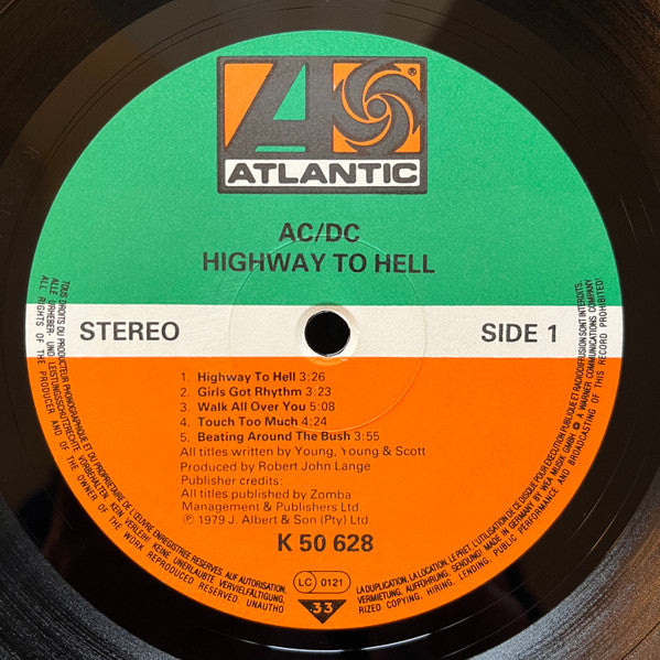 Image of Label Cover of LP - VG/VG+ - AC/DC, Highway To Hell (Atlantic; ATL 50 628, Germany Reissue, Early 80s Reissue. Embossed W On Sleeve), Surface marks. Light edge wear, creasing and small tearing to opening edge. ,  - 2346320S