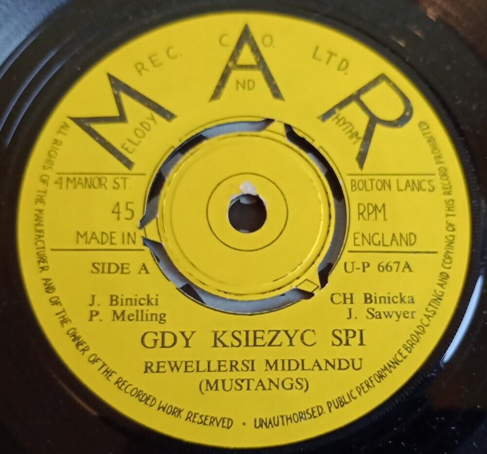 Image of Label Cover of 7" - VG+/VG+ - THE MUSTANGS WITH MIDLAND REVELLERS, Gdy Ksiezyc Spi (When the Moon Sleeps) / Wybacz Droga (Sorry Dear) (Melody & Rhythm Records; U-P 667, UK 1960s, Picture Sleeve, Polish 60's Pop), ,  - 2326184E