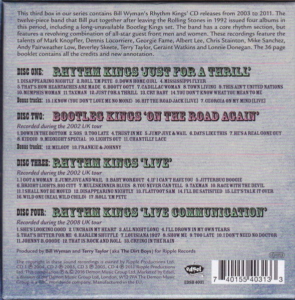 Image of Back Cover of 4xCD - VG+/EX - BILL WYMAN'S RHYTHM KINGS, The Kings Of Rhythm Volume 3: Tell You A Secret (Edsel Records; EDSB 4031, Europe 2016 Reissue), Opened Instore,  - 2456001S